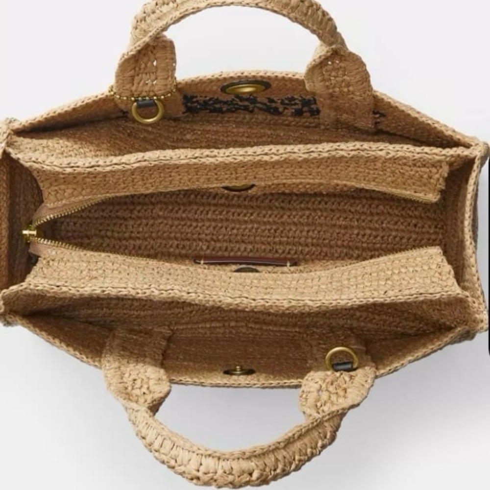 COACH CARGO EMBROIDERED LOGO STRAW TOTE - Picture 3 of 8